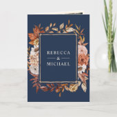 Cream and Terracotta Floral QR Code Navy Wedding 招待状 (正面)