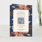 Cream and Terracotta Floral QR Code Navy Wedding 招待状 (裏面)
