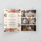 Cream and Terracotta Floral QR Code Wedding 招待状 (内部)
