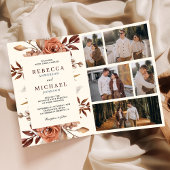 Cream and Terracotta Floral QR Code Wedding 招待状