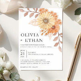 Cream Apricot Floral Wedding Invitation, W004 招待状