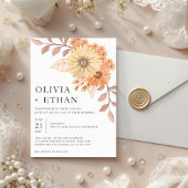Cream Apricot Floral Wedding Invitation, W004 招待状