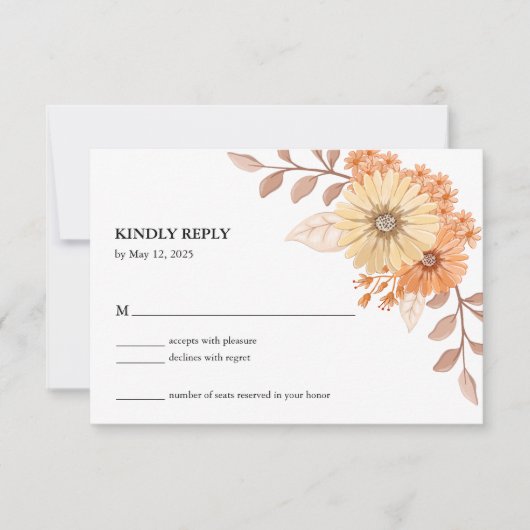 Cream Apricot Floral Wedding RSVP Card (正面)