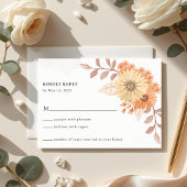 Cream Apricot Floral Wedding RSVP Card