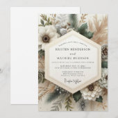 Cream Autumnal Bloom Wedding 招待状 (正面/裏面)