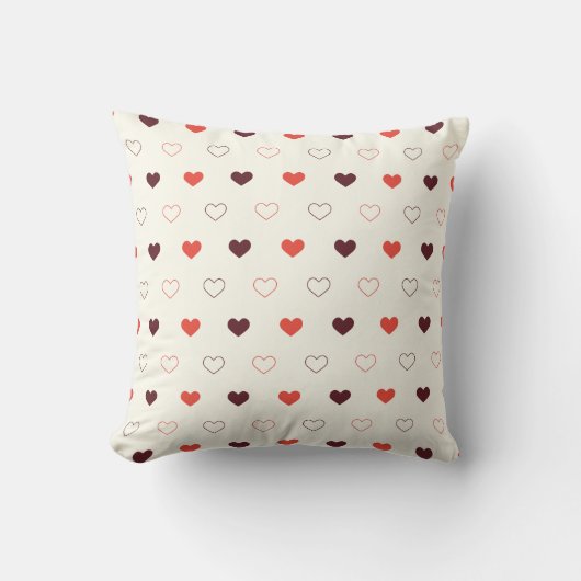 Cream Background with Red & Burgundy Hearts クッション (正面)