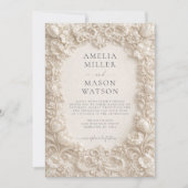 Cream Baroque Floral Ornate Wedding Invitation 招待状 (正面)