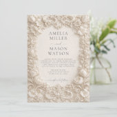 Cream Baroque Floral Ornate Wedding Invitation 招待状 (スタンド正面)
