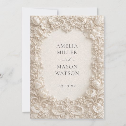 Cream Baroque Floral Ornate Wedding Invitation 招待状 (裏面)