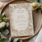 Cream Baroque Floral Ornate Wedding Invitation 招待状