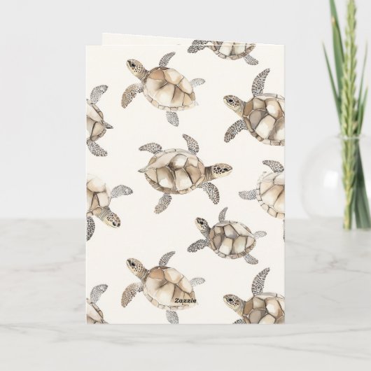 Cream Beach Sea Turtles Birthday カード (裏面)