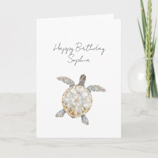 Cream Beach Sea Turtles Birthday カード (正面)