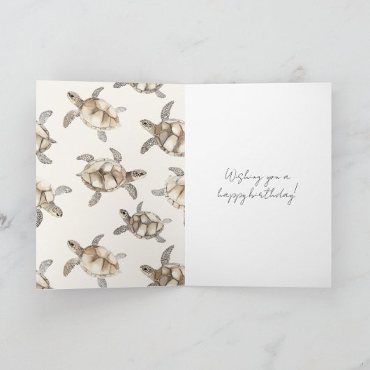 Cream Beach Sea Turtles Birthday カード (内部)