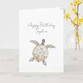 Cream Beach Sea Turtles Birthday カード (黄色い花)