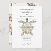 Cream Beach Sea Turtles Wedding 招待状 (正面/裏面)