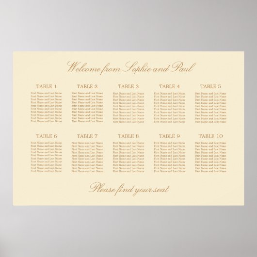 Cream Beige 10 Table 結婚's Seat Chartポスター ポスター (正面)
