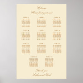 Cream Beige 11 Table 結婚's Seat Chartポスター ポスター