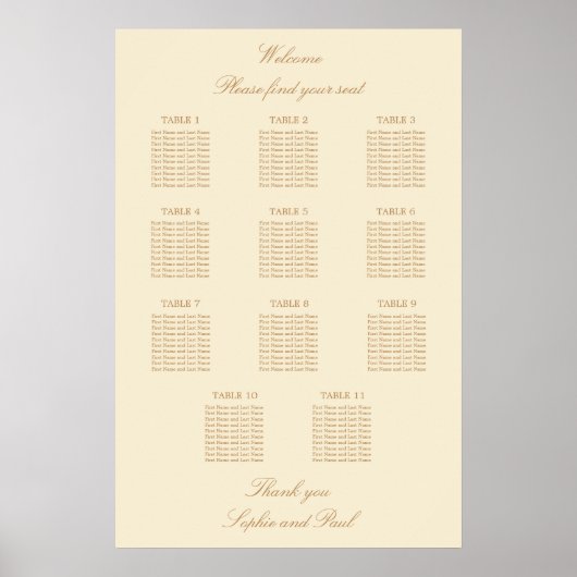 Cream Beige 11 Table 結婚's Seat Chartポスター ポスター (正面)
