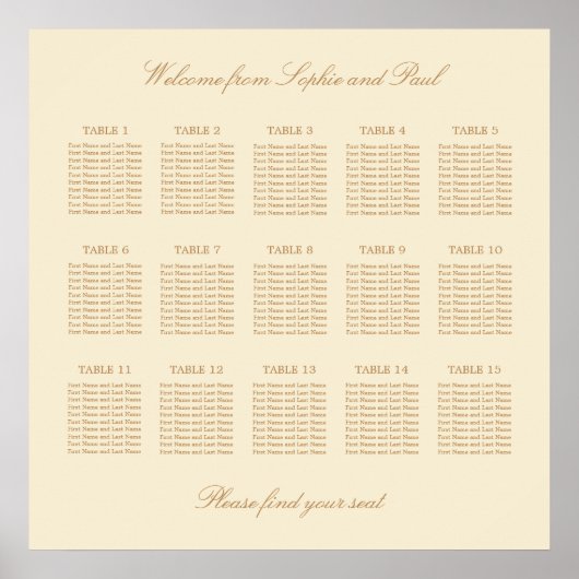 Cream Beige 15 Table 結婚's Seat Chartポスター ポスター (正面)