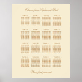 Cream Beige 16 Table 結婚's Seat Chartポスター ポスター
