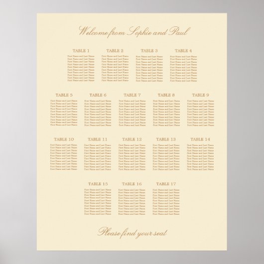 Cream Beige 17 Table 結婚's Seat Chartポスター ポスター (正面)