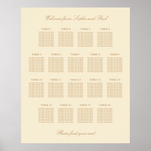 Cream Beige 18 Table 結婚's Seat Chartポスター ポスター (正面)