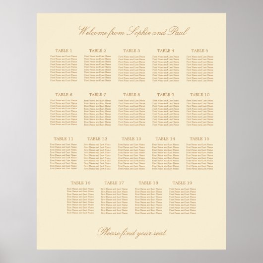 Cream Beige 19 Table 結婚's Seat Chartポスター ポスター (正面)