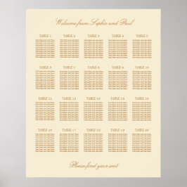 Cream Beige 20 Table 結婚's Seat Chartポスター ポスター