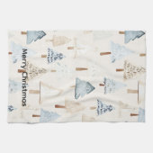 Cream Beige Blue Christmas Trees キッチンタオル (横)