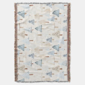 Cream Beige Blue Christmas Trees スローブランケット (正面縦)