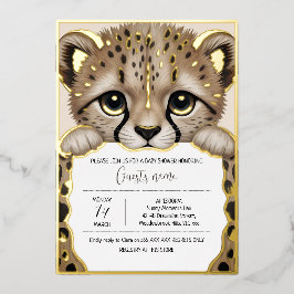 Cream Beige Cub Baby Shower 箔招待状