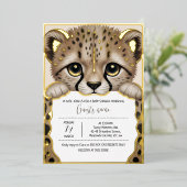 Cream Beige Cub Baby Shower 箔招待状 (立ち正面)