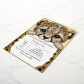 Cream Beige Cub Baby Shower 箔招待状 (回転した状態)