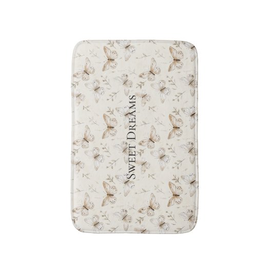 Cream Beige Sand Butterflies バスマット (正面縦)
