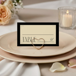 Cream Black Art Deco Sophisticated Botanical  プレイスカード