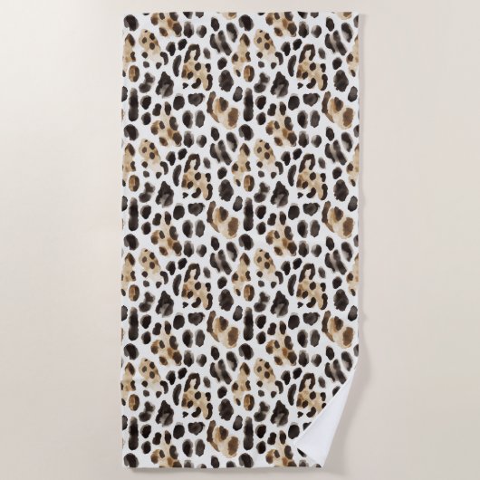 Cream Black Brown Leopard Animal   ビーチタオル (正面)