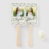 Cream Black Hand Drawn Doodle Graduation 2 Photo ハンドファン (正面&裏面)