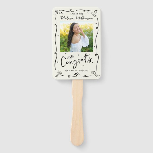 Cream Black Hand Drawn Doodle Graduation 2 Photo ハンドファン (正面)