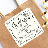 Cream Black Hand Drawn Doodle Graduation Thank You スクエアシール