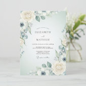 Cream Blue Botanical Romance Wedding 招待状 (スタンド正面)