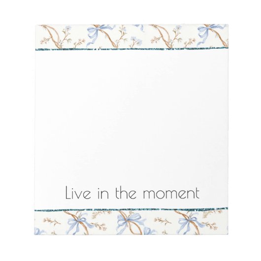 Cream Blue Bows ノートパッド (正面)