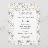 Cream Blue Bows 招待状 (正面/裏面)