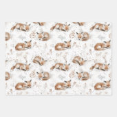 Cream Blue Brown Snowflakes Birds Fox Christmas ラッピングペーパーシート (正面3)