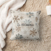 Cream Blue Brown Snowflakes Christmas クッション (ブランケット)