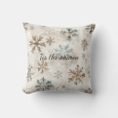 Cream Blue Brown Snowflakes Christmas クッション (正面)