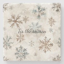 Cream Blue Brown Snowflakes Christmas ストーンコースター