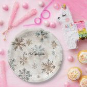Cream Blue Brown Snowflakes Christmas ペーパープレート (パーティー)