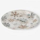Cream Blue Brown Snowflakes Christmas ペーパープレート (アングル)