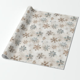 Cream Blue Brown Snowflakes Christmas ラッピングペーパー