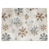 Cream Blue Brown Snowflakes Christmas ラージペーパーバッグ (正面)
